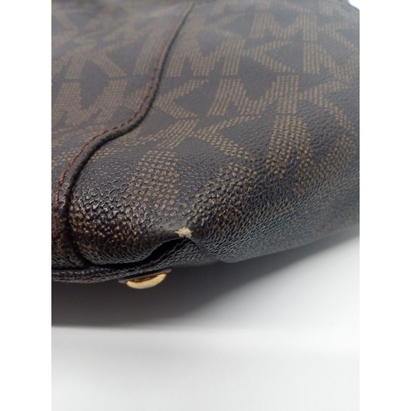 Michael Kors Jet Set MK Logo Brown Leather Tote Bag Purse - Picture 10 of 10